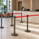GROVIA Heavy Duty Retractable Belt Barrier 90cm Height with 5m Coffee Belt and Weighted Iron Base Queue Control Stanchion - Brown