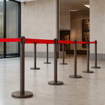GROVIA Heavy Duty Retractable Belt Barrier 90cm Height with 5m Coffee Belt and Weighted Iron Base Queue Control Stanchion - Brown