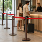 GROVIA Heavy Duty Retractable Belt Barrier 90cm Height with 5m Coffee Belt and Weighted Iron Base Queue Control Stanchion - Brown