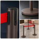 GROVIA Heavy Duty Retractable Belt Barrier 90cm Height with 5m Coffee Belt and Weighted Iron Base Queue Control Stanchion - Brown