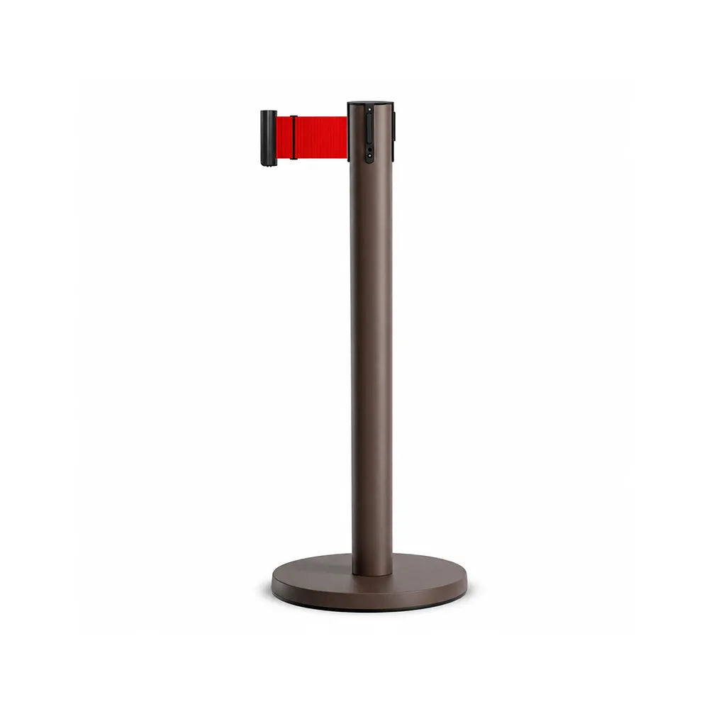 GROVIA Heavy Duty Retractable Belt Barrier 90cm Height with 5m Coffee Belt and Weighted Iron Base Queue Control Stanchion - Brown