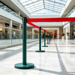 GROVIA Heavy Duty Retractable Belt Barrier 90cm Height with 5m Coffee Belt and Weighted Iron Base Queue Control Stanchion - Green