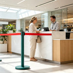 GROVIA Heavy Duty Retractable Belt Barrier 90cm Height with 5m Coffee Belt and Weighted Iron Base Queue Control Stanchion - Green
