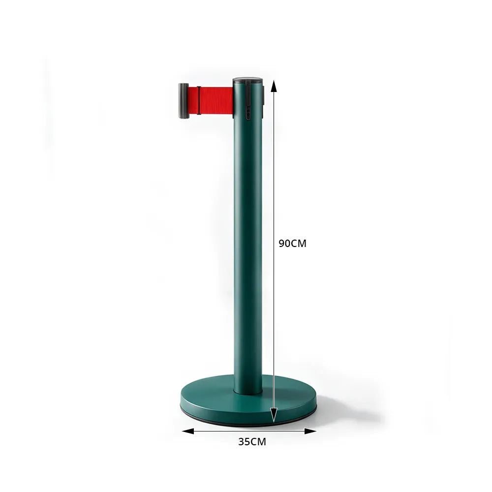GROVIA Heavy Duty Retractable Belt Barrier 90cm Height with 5m Coffee Belt and Weighted Iron Base Queue Control Stanchion - Green