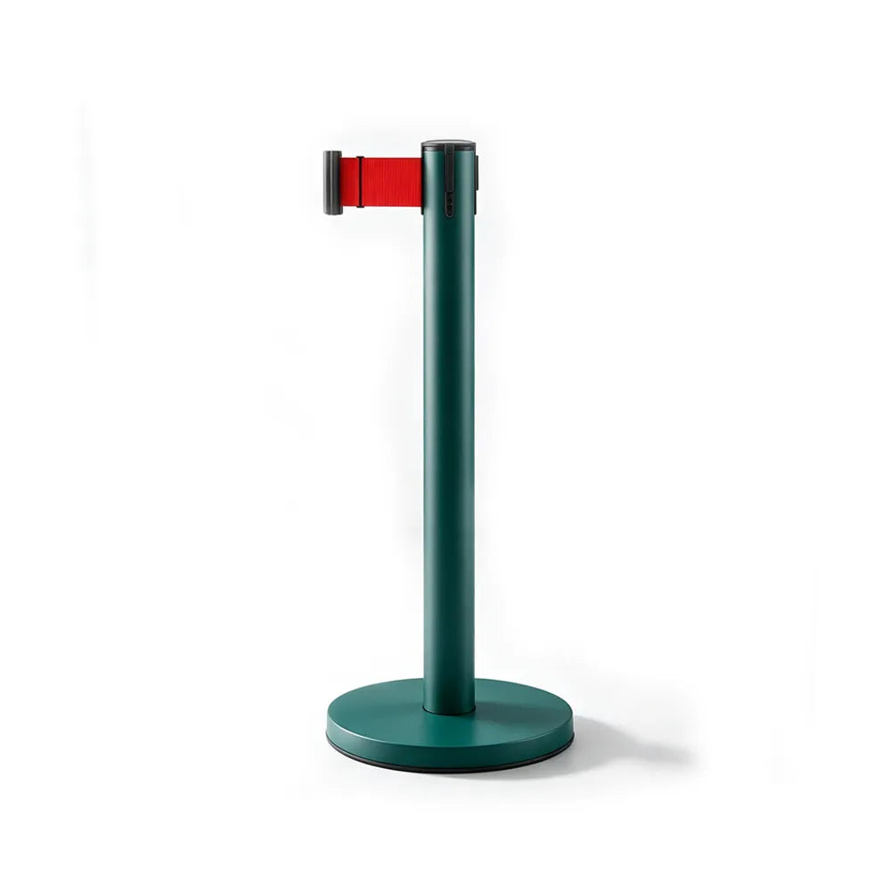 GROVIA Heavy Duty Retractable Belt Barrier 90cm Height with 5m Coffee Belt and Weighted Iron Base Queue Control Stanchion - Green