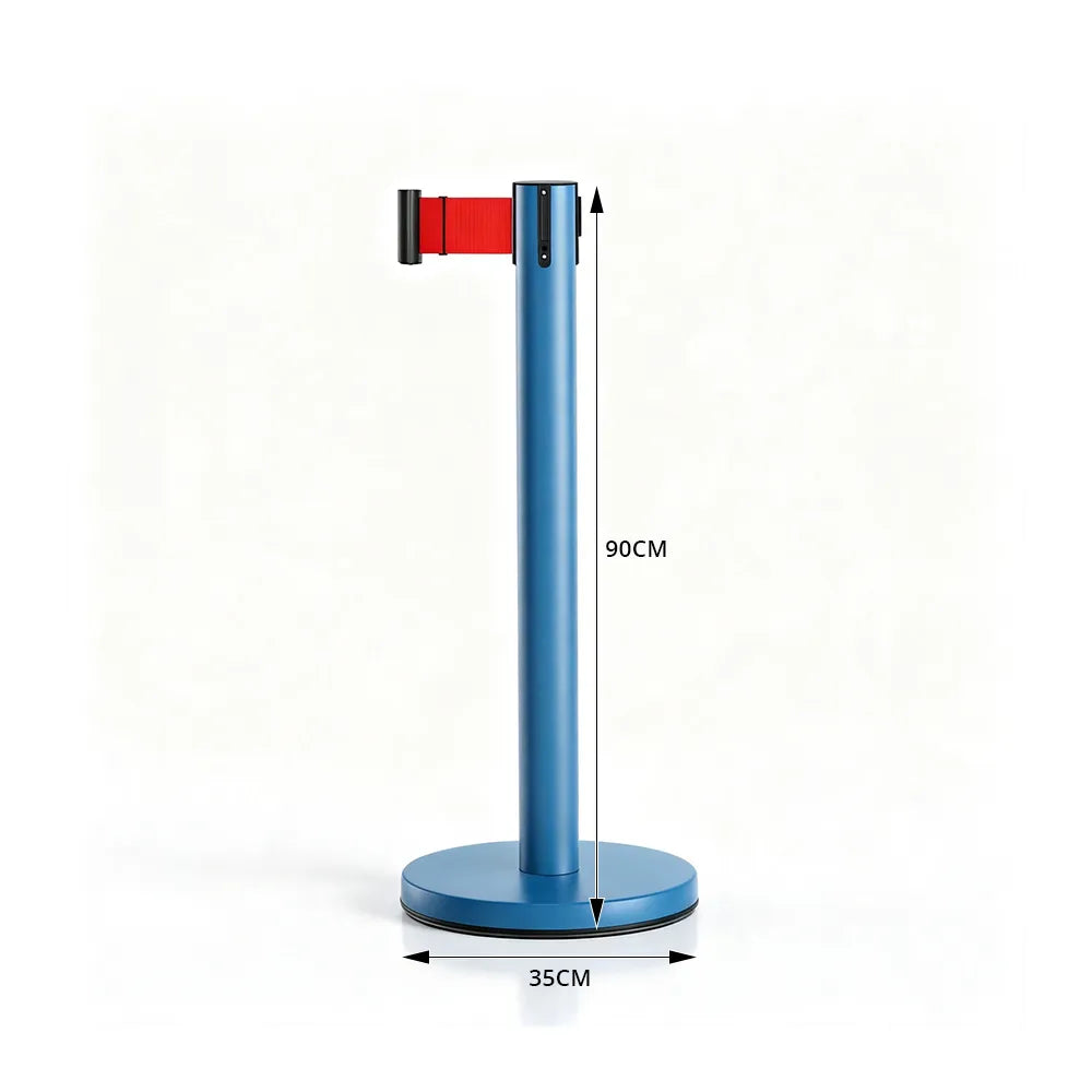 GROVIA Heavy Duty Retractable Belt Barrier 90cm Height with 5m Coffee Belt and Weighted Iron Base Queue Control Stanchion - Blue