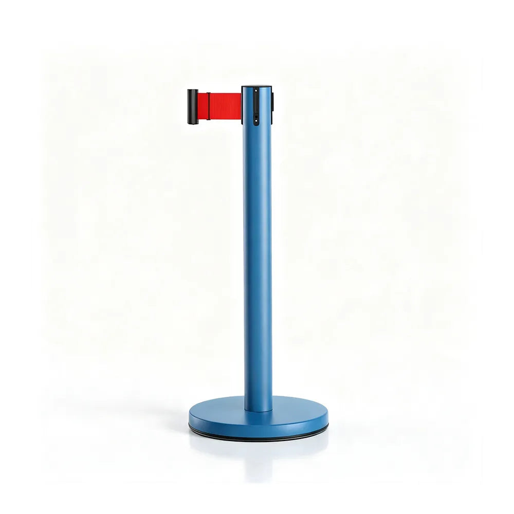 GROVIA Heavy Duty Retractable Belt Barrier 90cm Height with 5m Coffee Belt and Weighted Iron Base Queue Control Stanchion - Blue