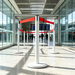 GROVIA Heavy Duty Retractable Belt Barrier 90cm Height with 5m Coffee Belt and Weighted Iron Base Queue Control Stanchion - White