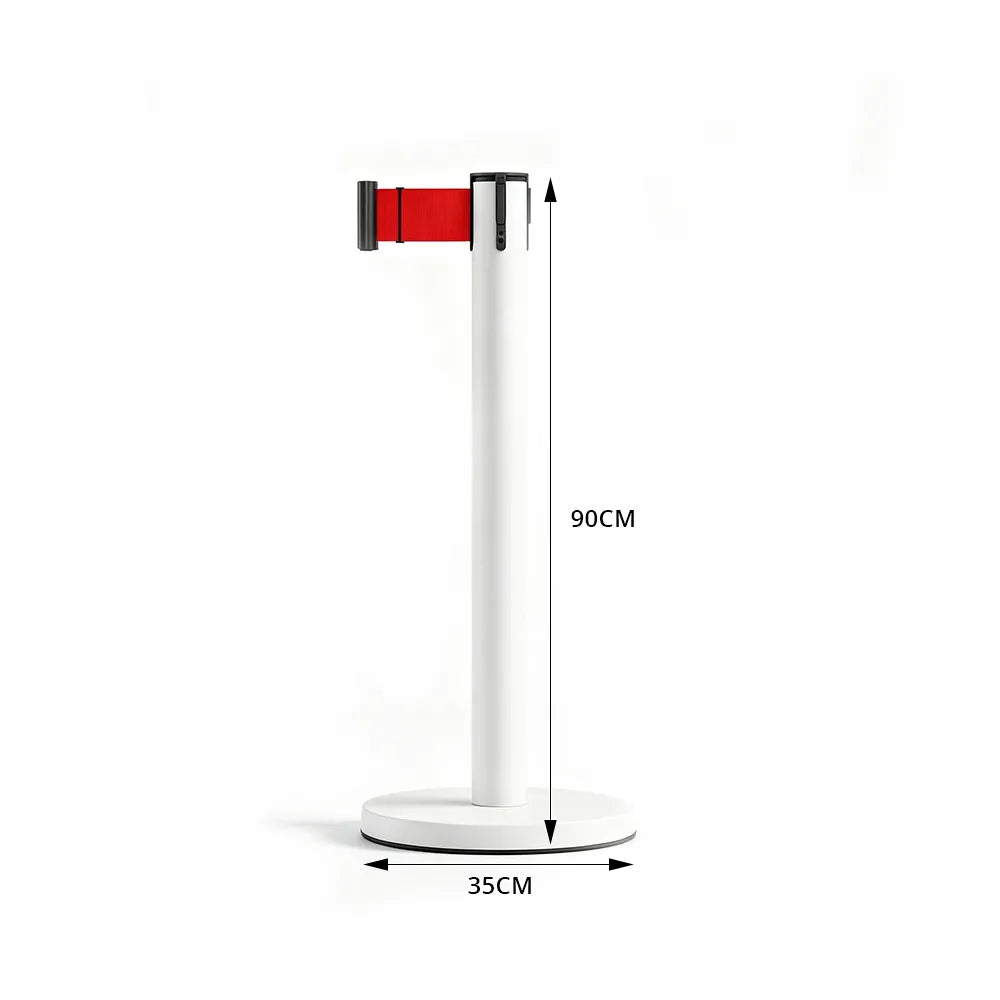 GROVIA Heavy Duty Retractable Belt Barrier 90cm Height with 5m Coffee Belt and Weighted Iron Base Queue Control Stanchion - White