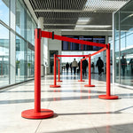 GROVIA Heavy Duty Retractable Belt Barrier 90cm Height with 5m Coffee Belt and Weighted Iron Base Queue Control Stanchion - Red