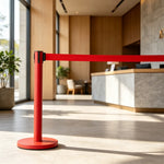GROVIA Heavy Duty Retractable Belt Barrier 90cm Height with 5m Coffee Belt and Weighted Iron Base Queue Control Stanchion - Red