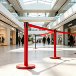 GROVIA Heavy Duty Retractable Belt Barrier 90cm Height with 5m Coffee Belt and Weighted Iron Base Queue Control Stanchion - Red