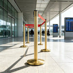 GROVIA Heavy Duty Retractable Belt Barrier 90cm Height with 5m Coffee Belt and Weighted Iron Base Queue Control Stanchion - Red & White