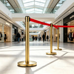GROVIA Heavy Duty Retractable Belt Barrier 90cm Height with 5m Coffee Belt and Weighted Iron Base Queue Control Stanchion - Red & White