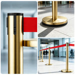 GROVIA Heavy Duty Retractable Belt Barrier 90cm Height with 5m Coffee Belt and Weighted Iron Base Queue Control Stanchion - Red & White