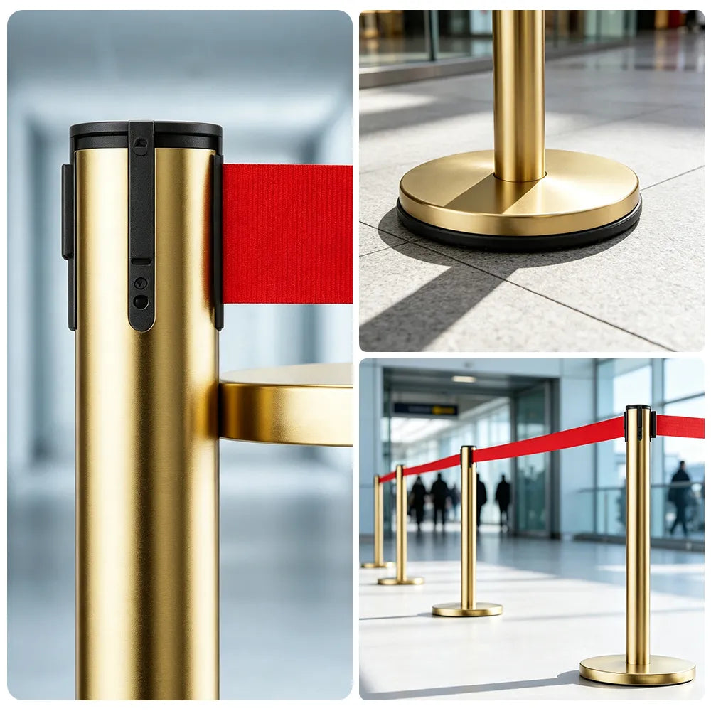 GROVIA Heavy Duty Retractable Belt Barrier 90cm Height with 5m Coffee Belt and Weighted Iron Base Queue Control Stanchion - Red & White
