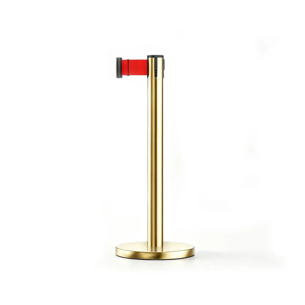 GROVIA Heavy Duty Retractable Belt Barrier 90cm Height with 5m Coffee Belt and Weighted Iron Base Queue Control Stanchion - Red & White