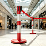 GROVIA Heavy Duty Retractable Belt Barrier 90cm Height with 5m Coffee Belt and Weighted Iron Base Queue Control Stanchion - Titanium Gold