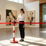 GROVIA Heavy Duty Retractable Belt Barrier 90cm Height with 5m Coffee Belt and Weighted Iron Base Queue Control Stanchion - Titanium Gold