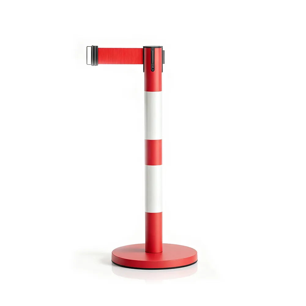 GROVIA Heavy Duty Retractable Belt Barrier 90cm Height with 5m Coffee Belt and Weighted Iron Base Queue Control Stanchion - Titanium Gold