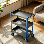 GROVIA Stainless Steel Utility Trolley Reinforced Stable Large Size 780x460x920mm Workshop Kitchen Storage Cart - Grey & Blue