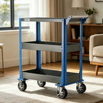 GROVIA Stainless Steel Utility Trolley Reinforced Stable Large Size 780x460x920mm Workshop Kitchen Storage Cart - Grey & Blue