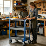 GROVIA Stainless Steel Utility Trolley Reinforced Stable Large Size 780x460x920mm Workshop Kitchen Storage Cart - Grey & Blue