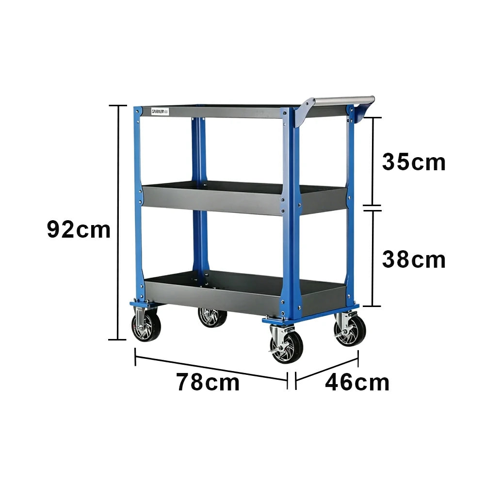 GROVIA Stainless Steel Utility Trolley Reinforced Stable Large Size 780x460x920mm Workshop Kitchen Storage Cart - Grey & Blue
