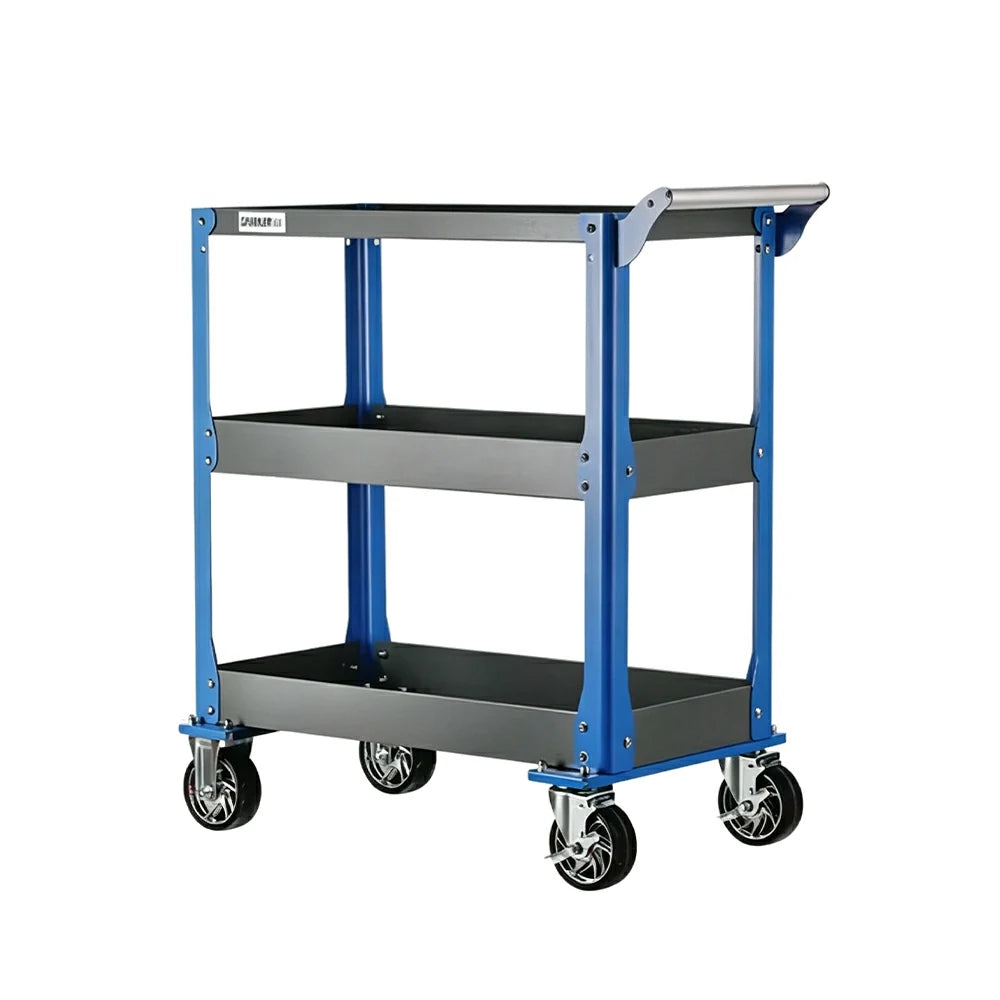 GROVIA Stainless Steel Utility Trolley Reinforced Stable Large Size 780x460x920mm Workshop Kitchen Storage Cart - Grey & Blue