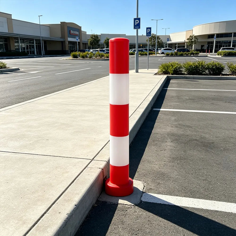 GROVIA TPU Flexible Traffic Bollard 100cm Height Pre-Embedded Safety Post with High Intensity Reflective Film - Red