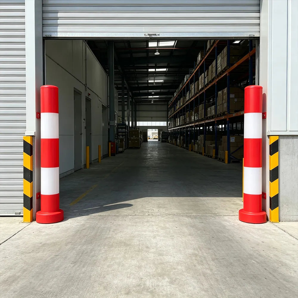 GROVIA TPU Flexible Traffic Bollard 100cm Height Pre-Embedded Safety Post with High Intensity Reflective Film - Red