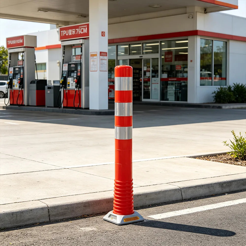 GROVIA TPU Flexible Traffic Bollard 75cm Height Magnetic Base Safety Post with Crystal Reflective Film for Parking & Road Warning - Red