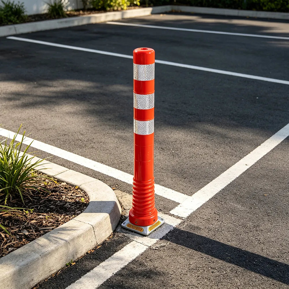 GROVIA TPU Flexible Traffic Bollard 75cm Height Magnetic Base Safety Post with Crystal Reflective Film for Parking & Road Warning - Red