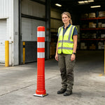 GROVIA TPU Flexible Traffic Bollard 75cm Height Magnetic Base Safety Post with Crystal Reflective Film for Parking & Road Warning - Red