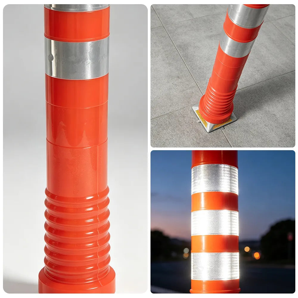 GROVIA TPU Flexible Traffic Bollard 75cm Height Magnetic Base Safety Post with Crystal Reflective Film for Parking & Road Warning - Red