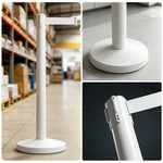 GROVIA Premium Retractable Belt Barrier 92cm Height with 2m Pink Belt Stainless Steel Queue Control Stanchion - White