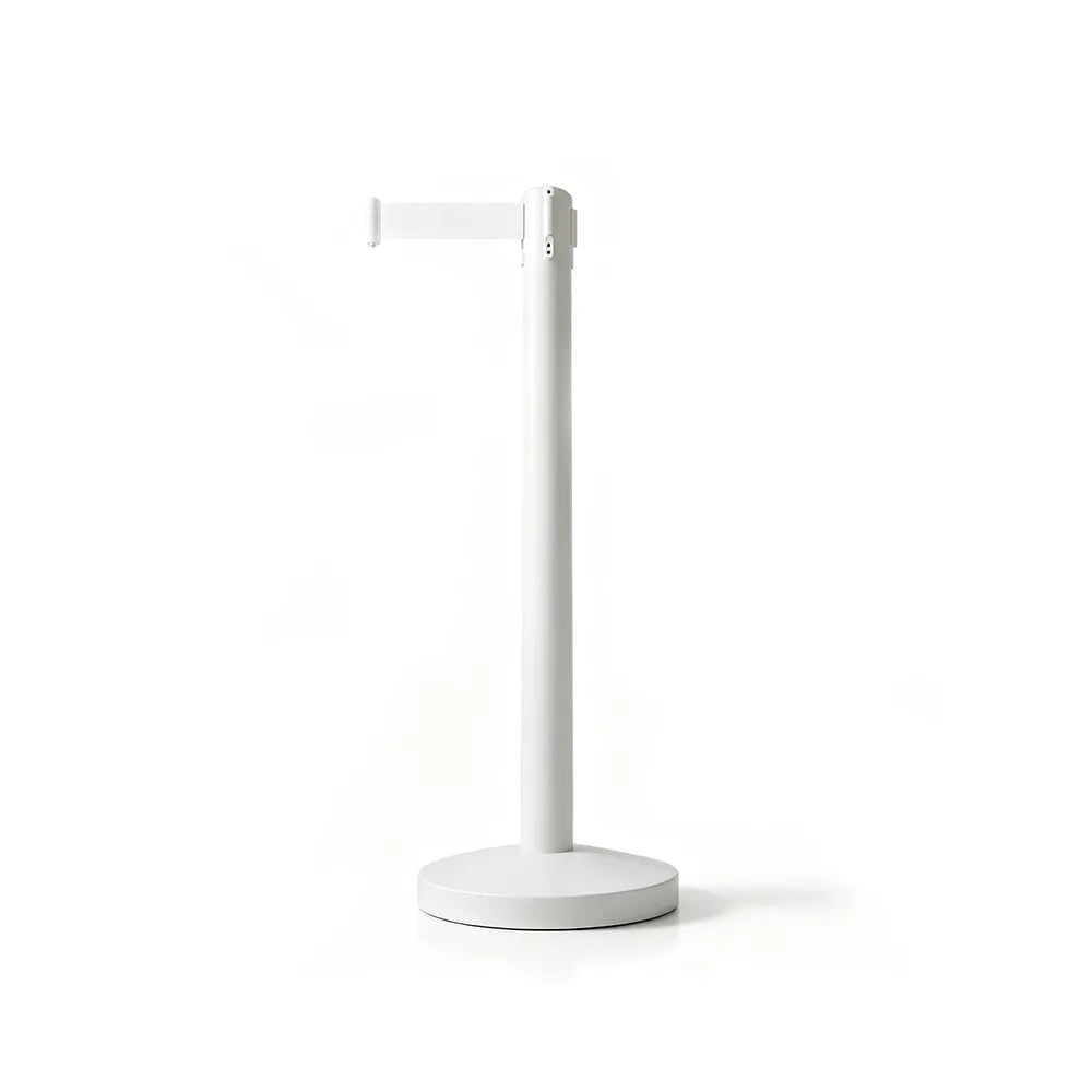 GROVIA Premium Retractable Belt Barrier 92cm Height with 2m Pink Belt Stainless Steel Queue Control Stanchion - White