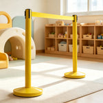 GROVIA Premium Retractable Belt Barrier 92cm Height with 2m Pink Belt Stainless Steel Queue Control Stanchion - Yellow