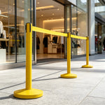 GROVIA Premium Retractable Belt Barrier 92cm Height with 2m Pink Belt Stainless Steel Queue Control Stanchion - Yellow