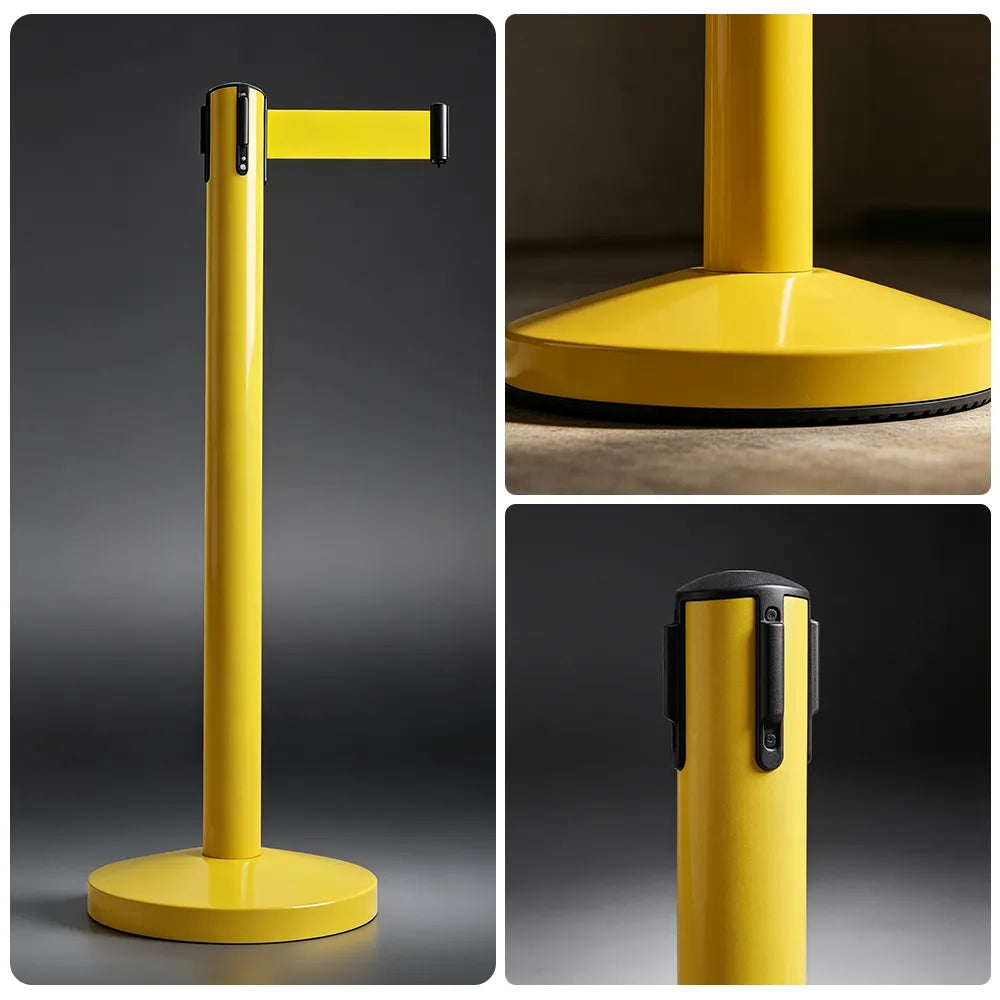 GROVIA Premium Retractable Belt Barrier 92cm Height with 2m Pink Belt Stainless Steel Queue Control Stanchion - Yellow