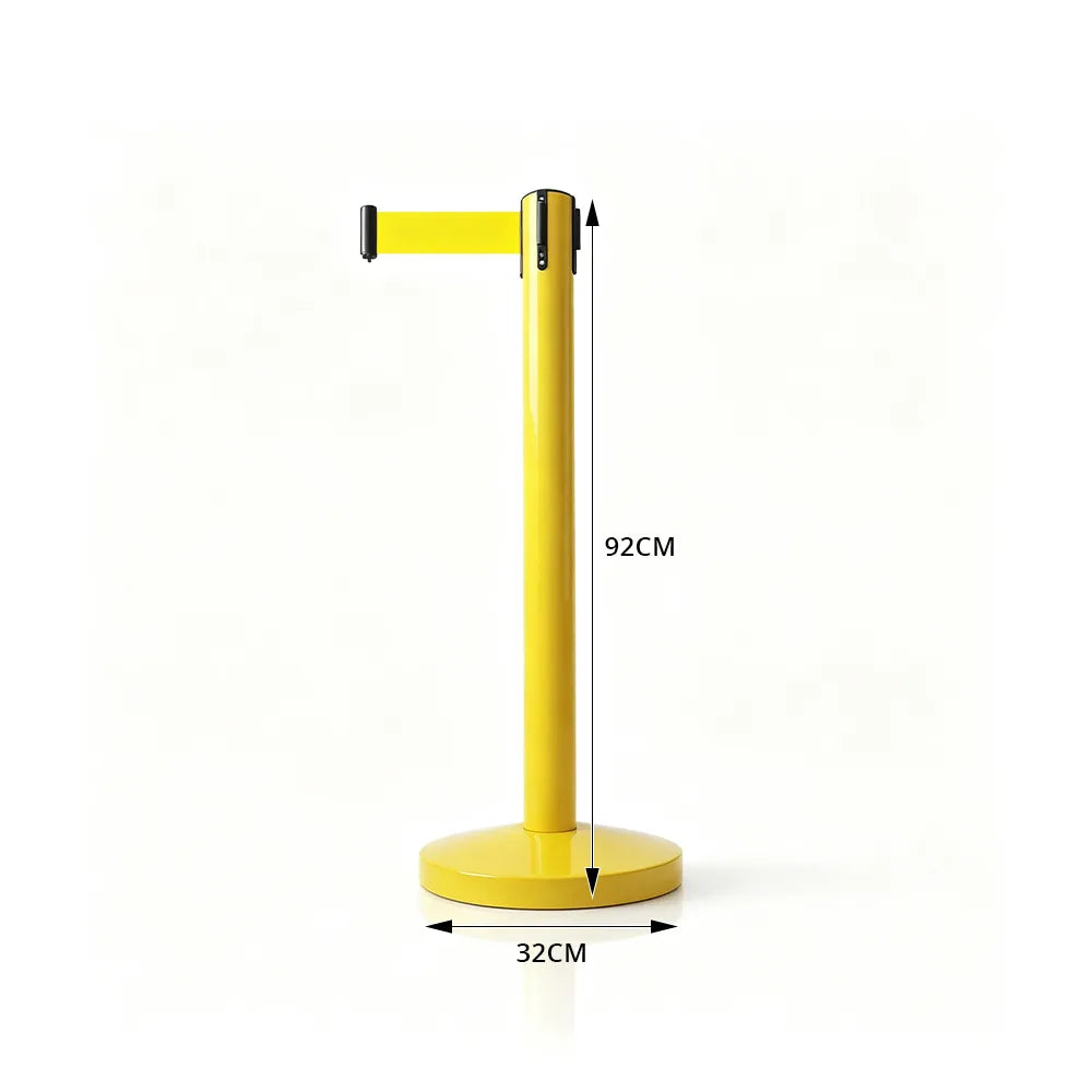 GROVIA Premium Retractable Belt Barrier 92cm Height with 2m Pink Belt Stainless Steel Queue Control Stanchion - Yellow
