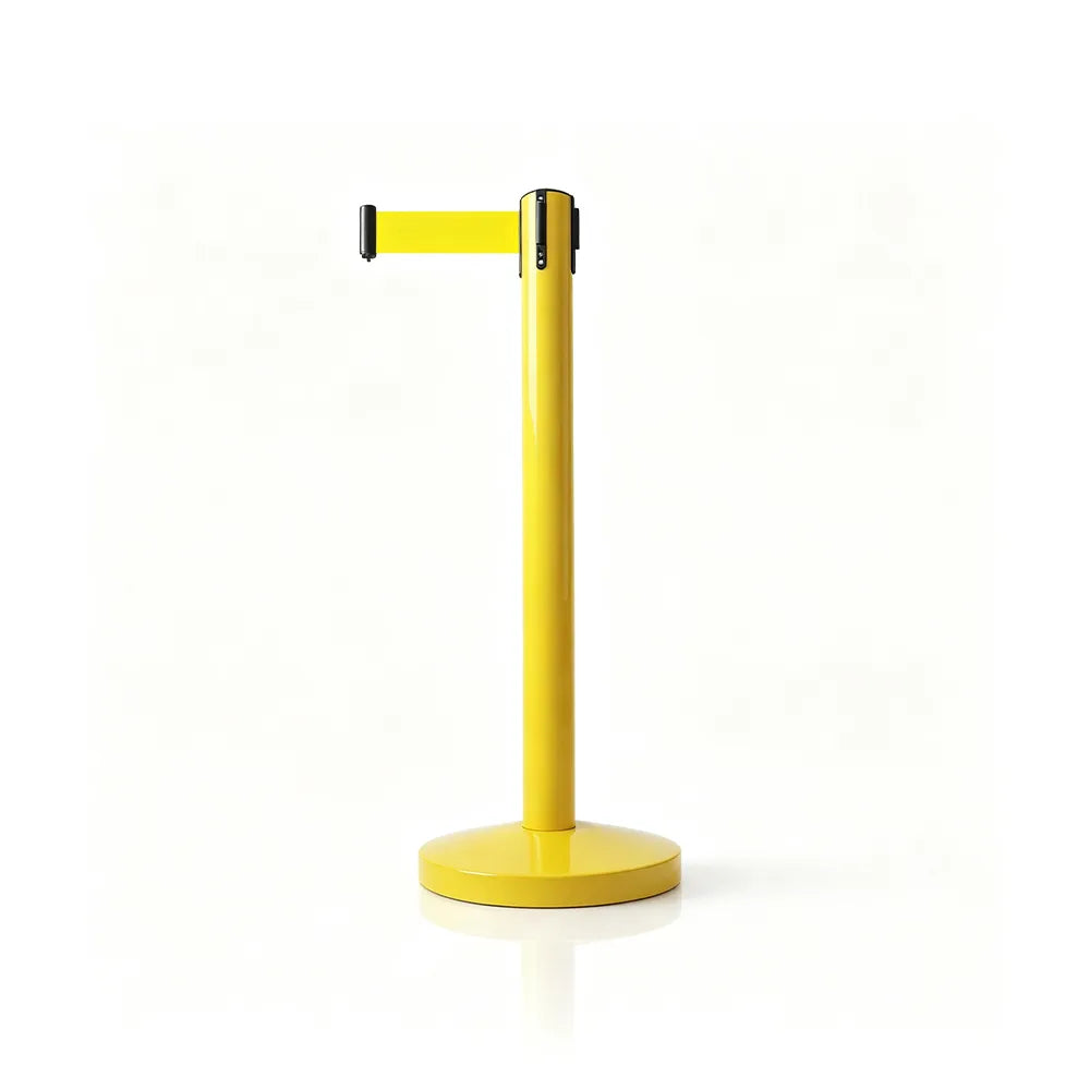 GROVIA Premium Retractable Belt Barrier 92cm Height with 2m Pink Belt Stainless Steel Queue Control Stanchion - Yellow