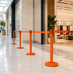 GROVIA Premium Retractable Belt Barrier 92cm Height with 2m Pink Belt Stainless Steel Queue Control Stanchion - Orange