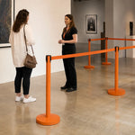 GROVIA Premium Retractable Belt Barrier 92cm Height with 2m Pink Belt Stainless Steel Queue Control Stanchion - Orange