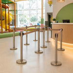 GROVIA Premium Retractable Belt Barrier 92cm Height with 2m Pink Belt Stainless Steel Queue Control Stanchion - Brown