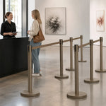 GROVIA Premium Retractable Belt Barrier 92cm Height with 2m Pink Belt Stainless Steel Queue Control Stanchion - Brown