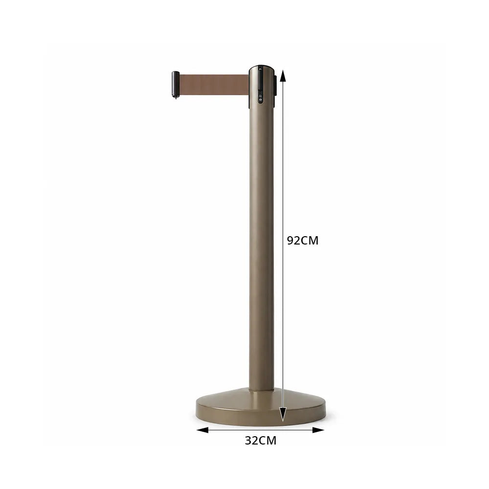 GROVIA Premium Retractable Belt Barrier 92cm Height with 2m Pink Belt Stainless Steel Queue Control Stanchion - Brown