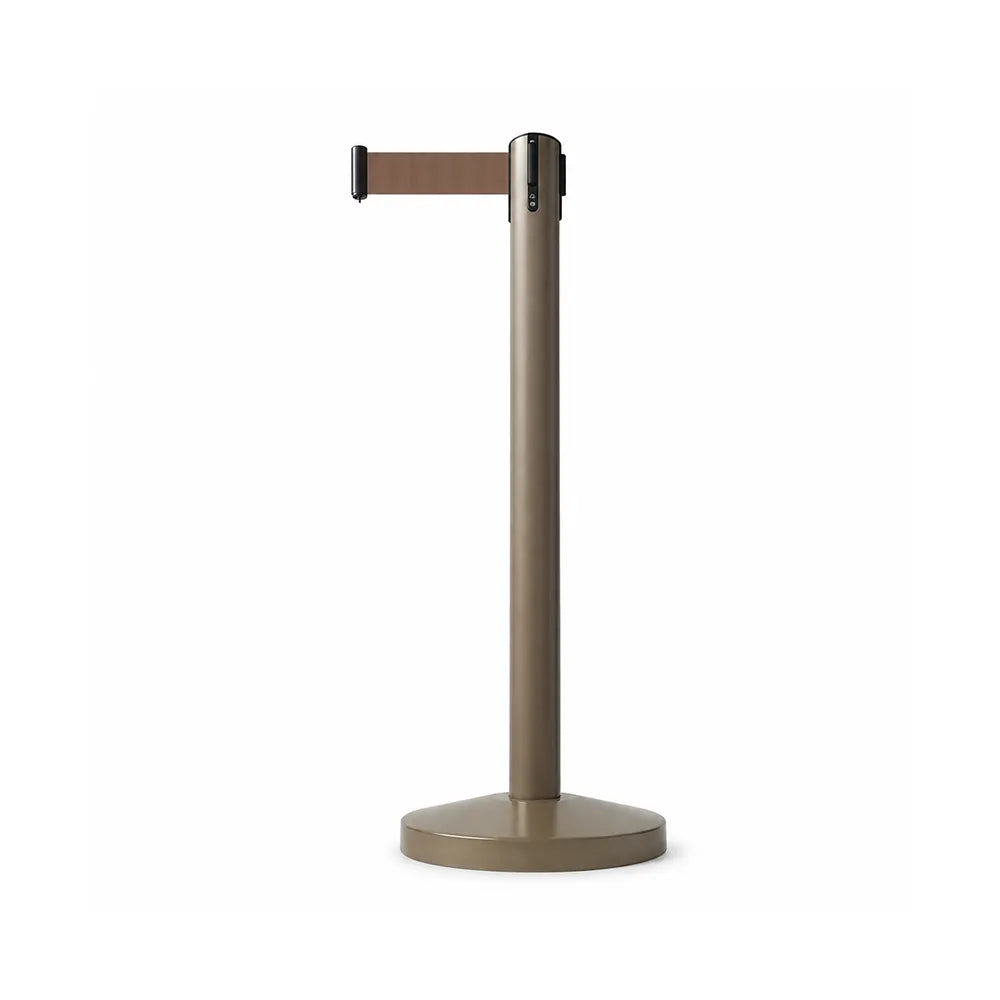 GROVIA Premium Retractable Belt Barrier 92cm Height with 2m Pink Belt Stainless Steel Queue Control Stanchion - Brown