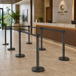 GROVIA Premium Retractable Belt Barrier 92cm Height with 2m Pink Belt Stainless Steel Queue Control Stanchion - Grey