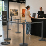 GROVIA Premium Retractable Belt Barrier 92cm Height with 2m Pink Belt Stainless Steel Queue Control Stanchion - Grey